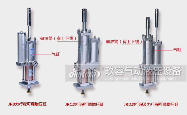 總行程可調(diào)、力行程可調(diào)和及總行程及力行程可調(diào)增壓缸產(chǎn)品在外形上的區(qū)別對(duì)比圖